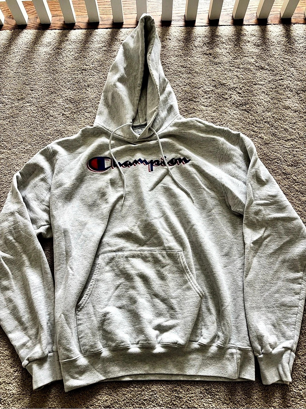 Champion Eco Authentic Script Logo Hoodie Gray Medium
